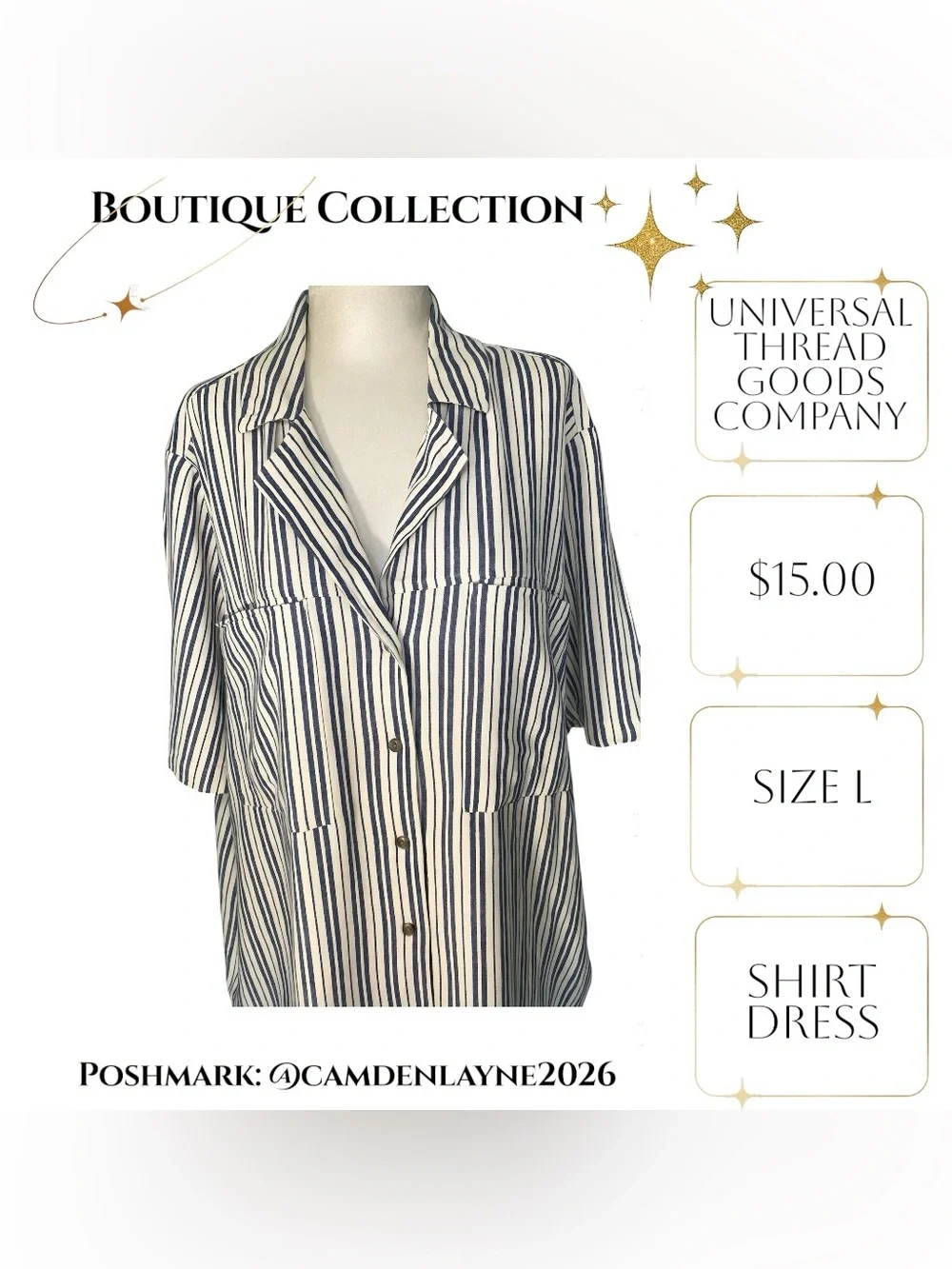 Universal Thread Striped Shirt Midi Dress in Cream and Tan - Picture 7 of 9
